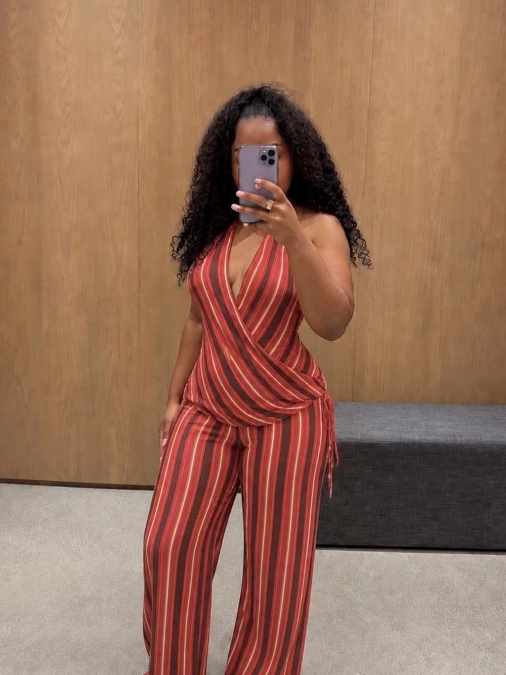 Zara Rust and Cream Striped Halter Top